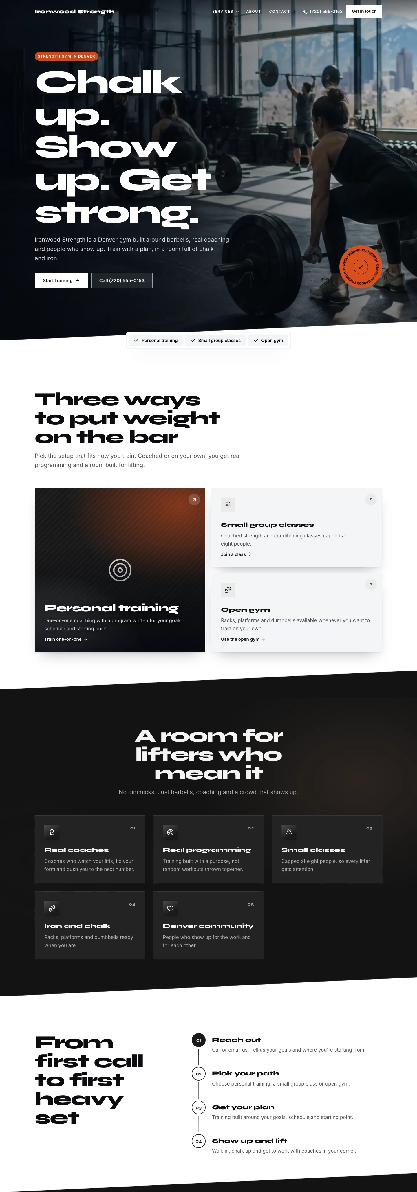 Ironwood Strength, an example strength gym website built with Exa Sites