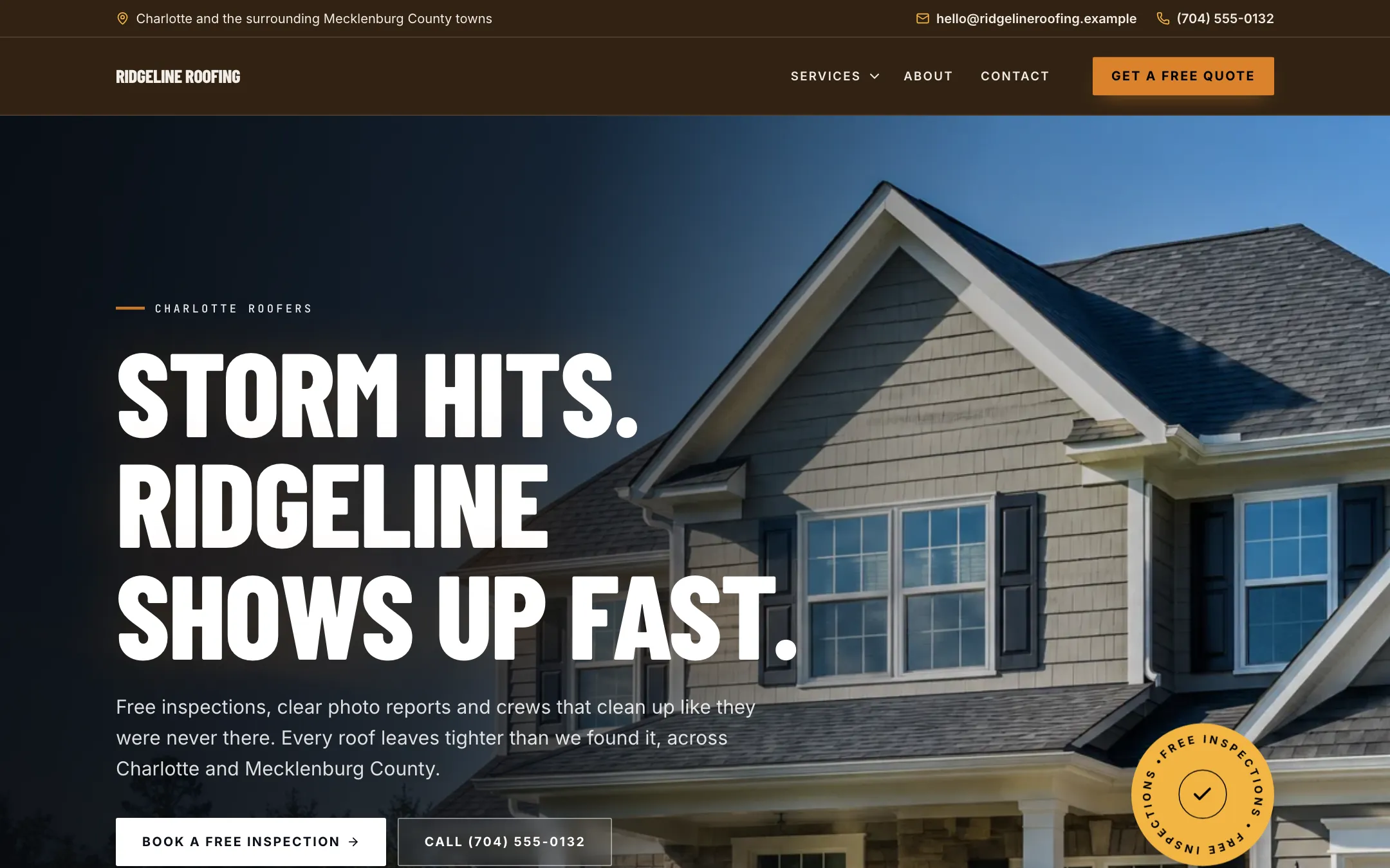 Ridgeline Roofing, an example website built with Exa Sites